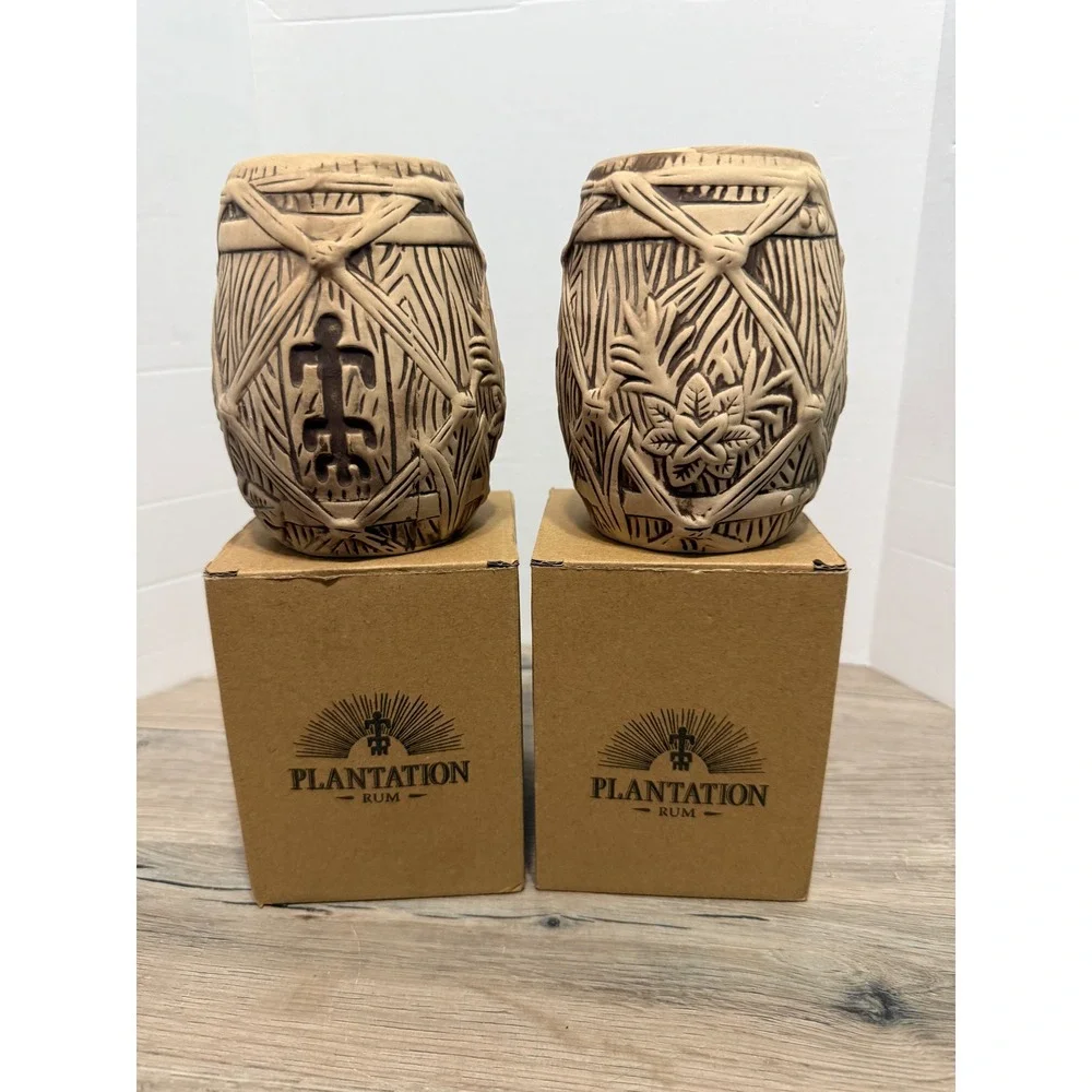 2x Plantation Rum Barrel Tiki Mug Art By BAI 2018 Limited Edition Hawaii 4.5